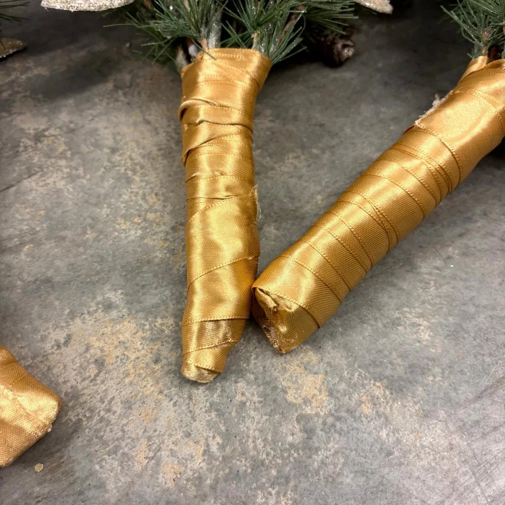 Set of 4 Winter Pine Floral Picks Gold Leaves Pinecones Holiday Christmas Decor